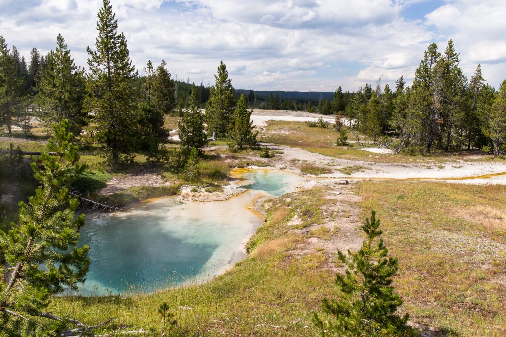 Bluebell Pool en Seismograph Pool in West Thumb Geyser Basin, Yellowstone National Park